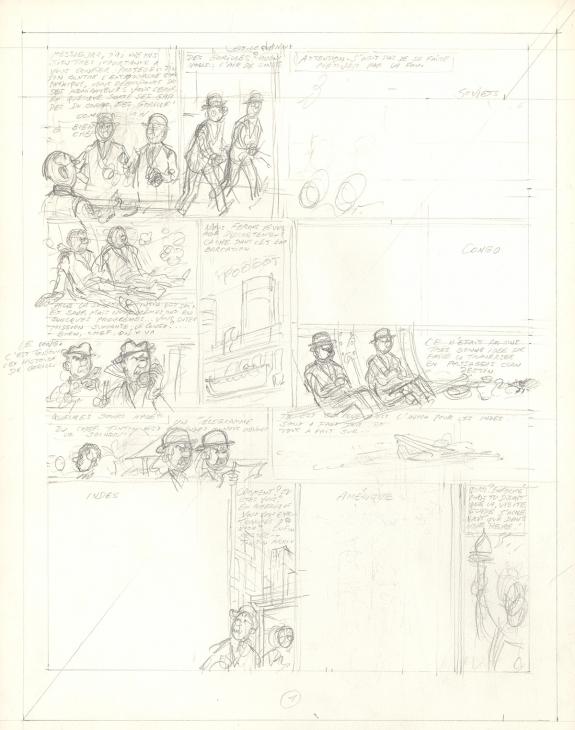 Bob De Moor - Tintin, "Les Gorilles de la vedette", crayonné