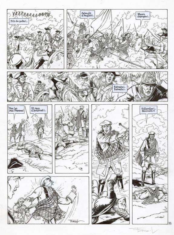 Ersel - Claymore, Planche originale n&deg;33, textes coll&eacute;s. Pr&eacute;